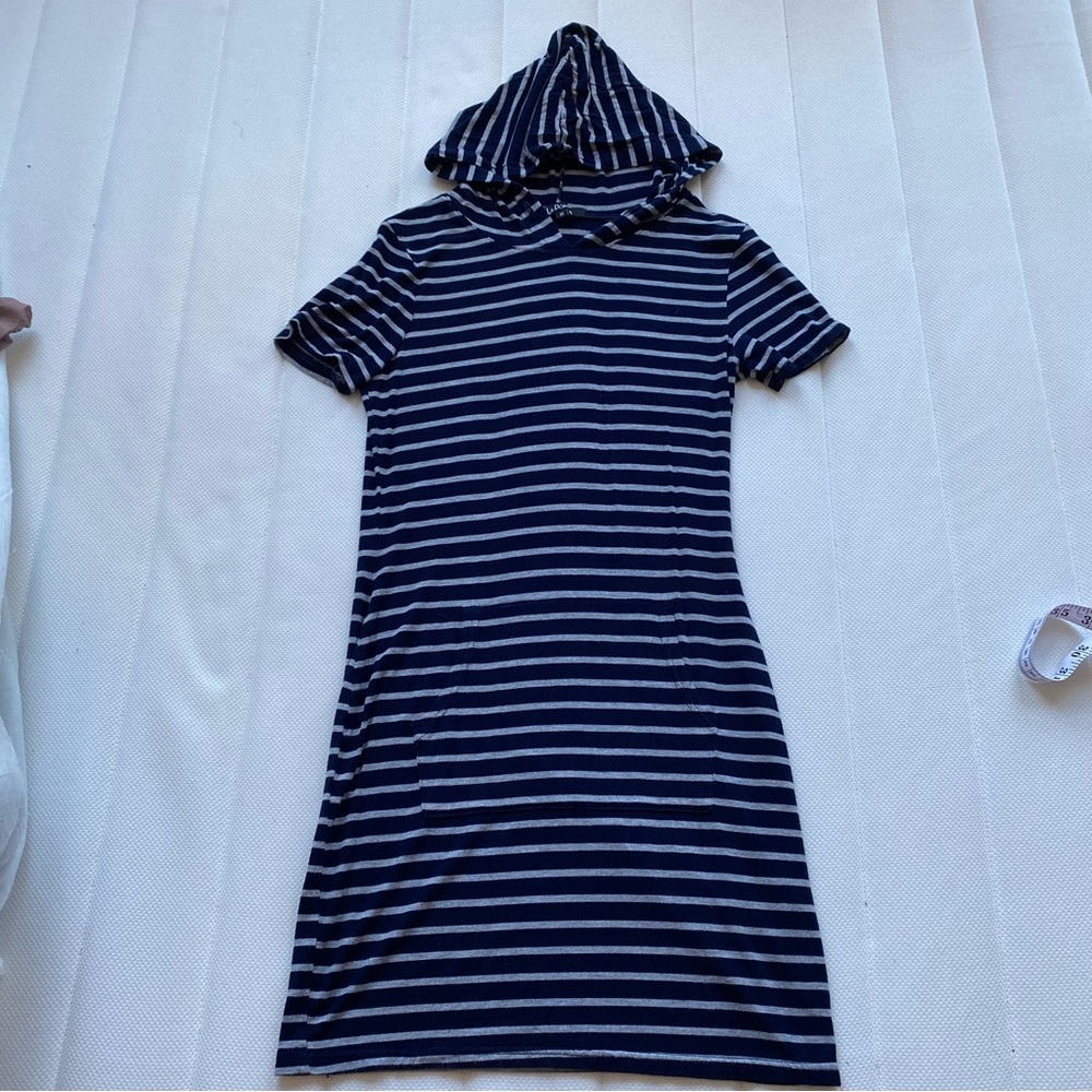 Striped Navy Hooded T-Shirt Dress - Women